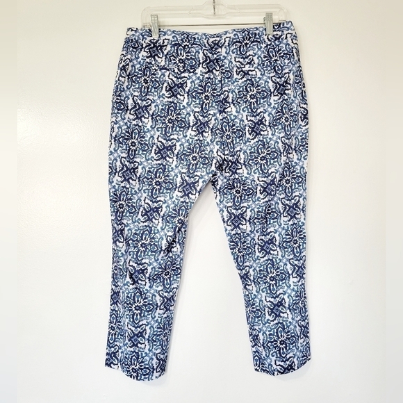 Milly for Designnation Blue Floral Geometric Paisley Design Cropped Pant Size 8 - Picture 7 of 11